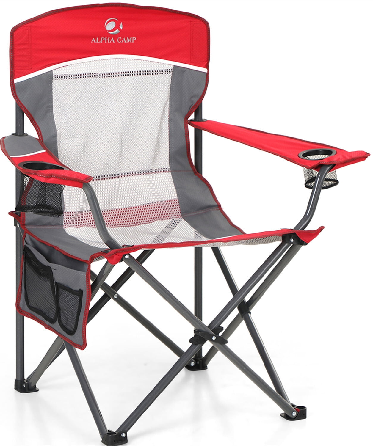 Alpha Camper Camping Chair Oversized Portable Folding Chair Heavy-Duty  Steel Frame Mesh Chair with Cup Holder Suitable for Outdoor Fishing Camping,  Red 