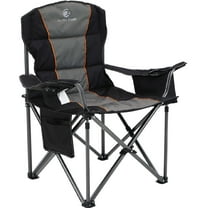 Alpha Camp Foldable Camping Chair Oversized Padded Heavy Duty Portable Quad Chair with Cooler Bag & Cup Holder, Black