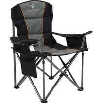 Alpha Camper Foldable Camping Chair Oversized Padded Heavy Duty Portable Quad Chair with Cooler Bag & Cup Holder Supports 450lbs, Black and Gray