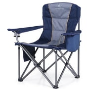 Alpha Camper Foldable Camping Chair Oversized Padded Heavy Duty Portable Quad Chair with Cooler Bag & Cup Holder Supports 450lbs, Blue