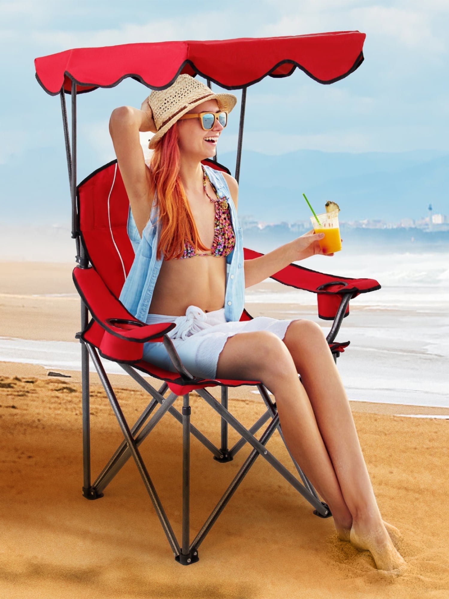 Cup Holder Folding Chairs With Sun Canopy Portable Folding Canopy