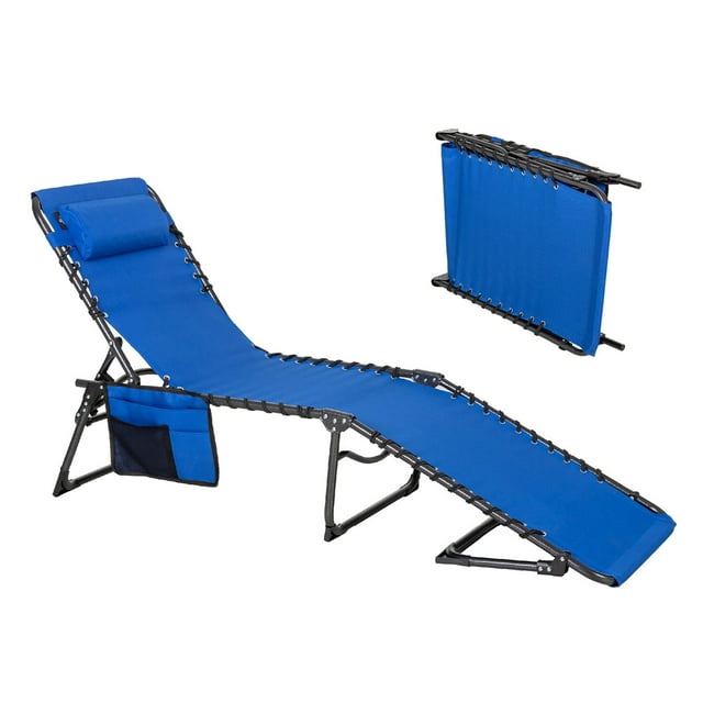 Alpha Camper Folding Chair with W/Pillow & 5 Position Adjustable Backrest for Patio, Camping, and Poolside, Blue