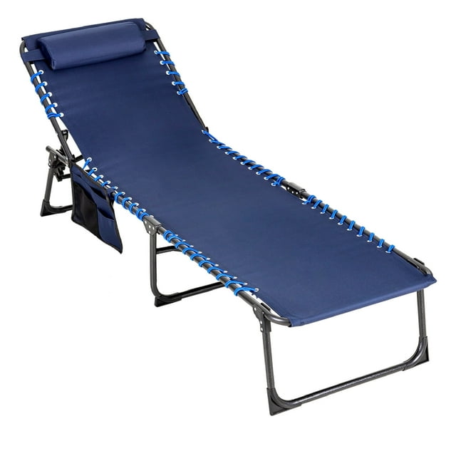 Alpha Camper Folding Chair with W/Pillow & 5 Position Adjustable Backrest for Patio, Camping, and Poolside, Navy