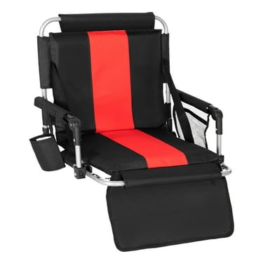 Alpha Camper Folding Portable Stadium Seat Chair for Bleachers with Arm Rest, Black Red