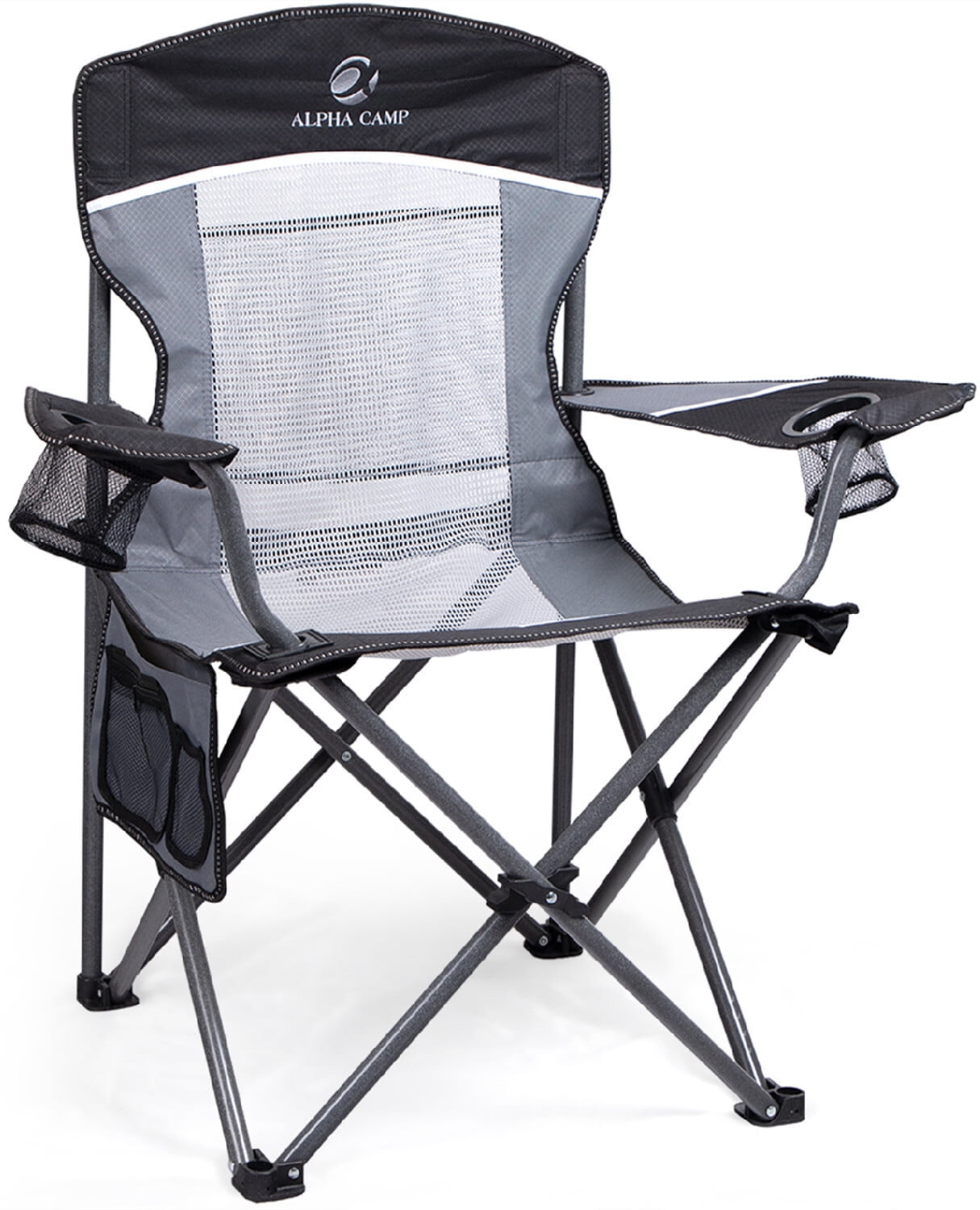ALPHA CAMP Oversized Portable Folding Camping Chair with Cooler Bag for  Sports, Beach, Hiking, Fishing - Black-Gray