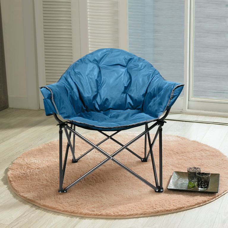 Alpha Camper Oversized Foldable Club Camping Chair Saucer Padded Moon Round Chair With Cup Holder Faience