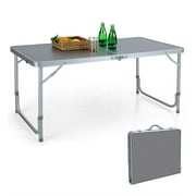 Alpha Camper Portable Folding Camping Table Aluminum Frame Rectangular Outdoor Picnic Table with Adjustable Height, Silver