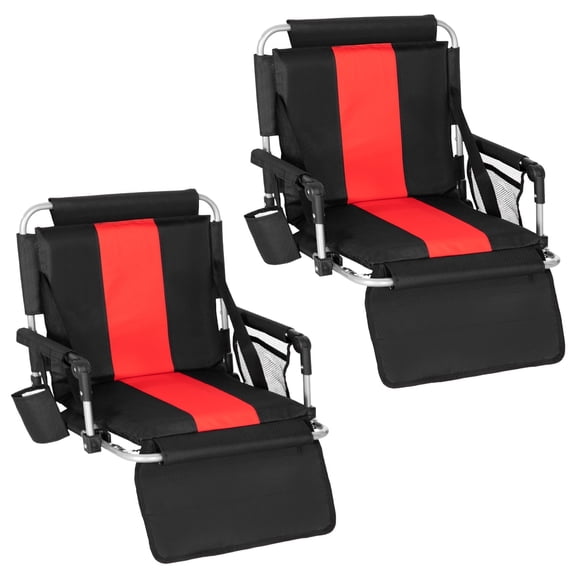 Alpha Camper Set of 2 Folding Portable Stadium Seat Chair for Bleachers with Arm Rest, Black Red