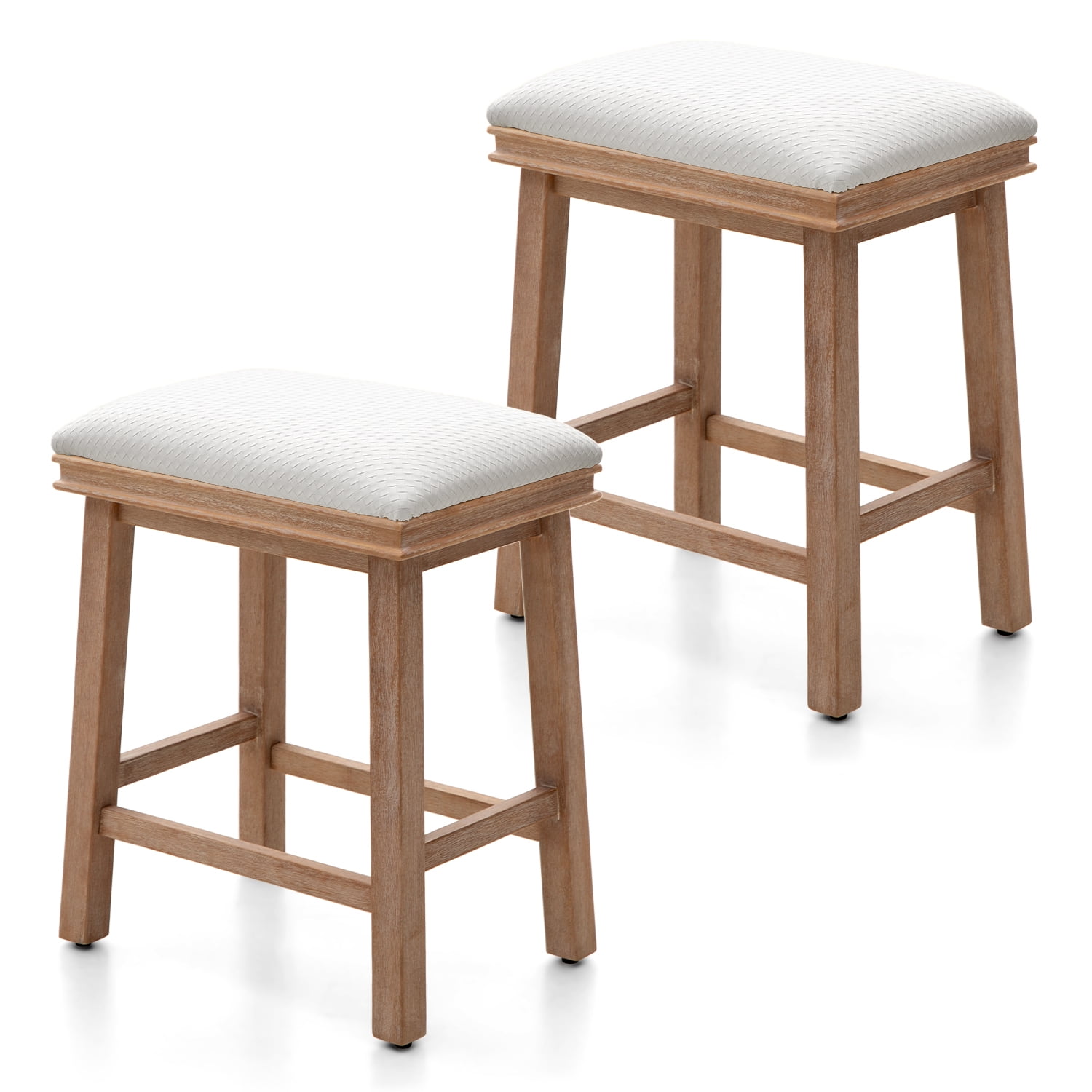 Alpha Camper Farmhouse Kitchen Bar Stools, Set of 2 PU Leather 24" Counter Height Stool with