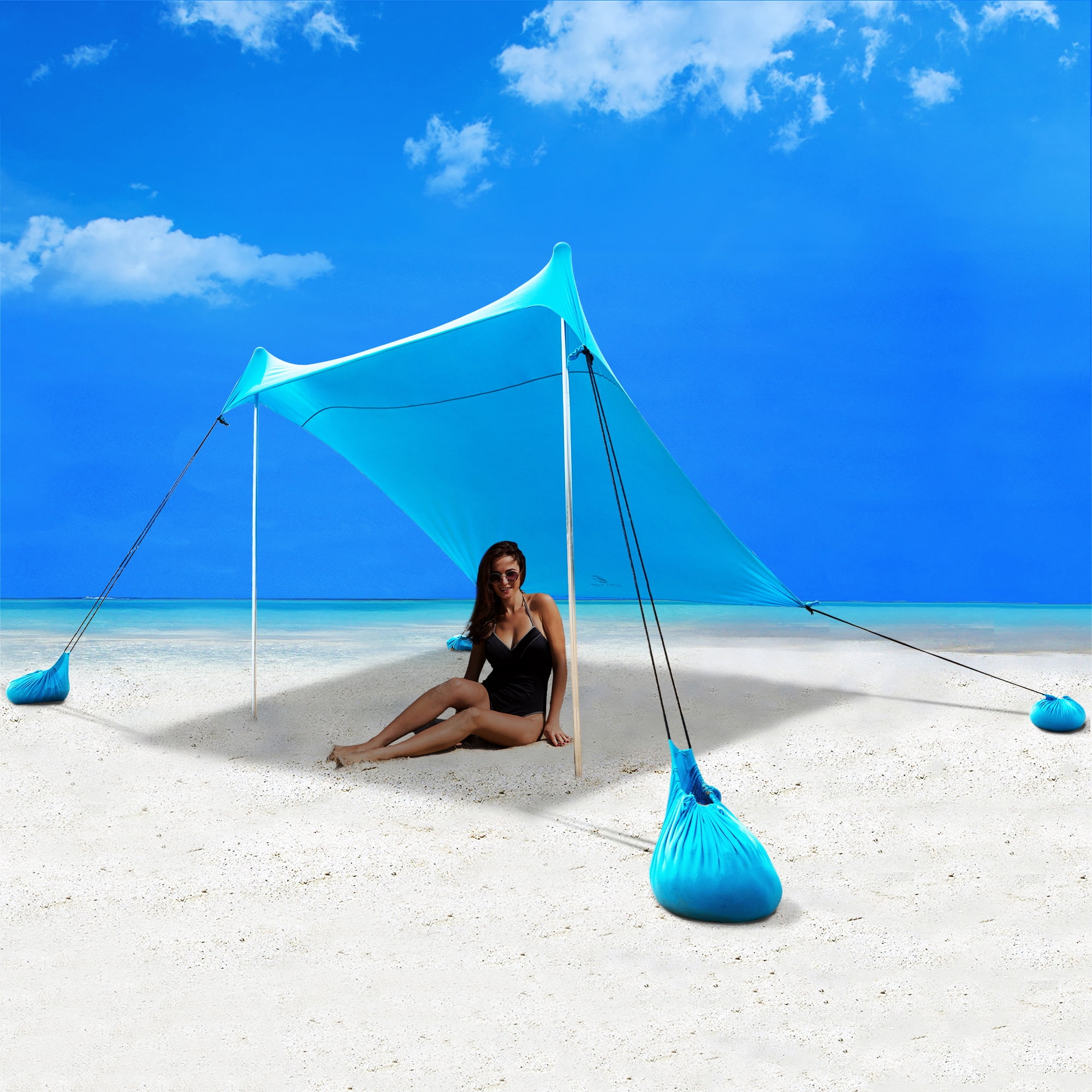Alpha Joy Sunshade Beach Tent Sun Shelter UPF 50+ Portable Canopy Tent 7.6‘x7.2’ for 3-4 Person, Blue