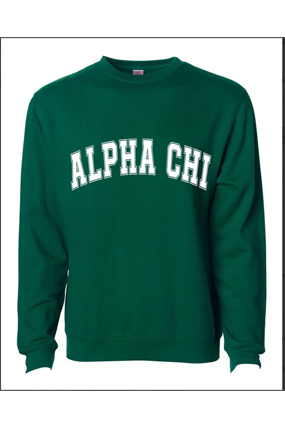 Alpha Chi Omega Sweatshirt, Crewneck Sweatshirt with Varsity Greek Letters Design, Sorority Brand Colors - Size Medium