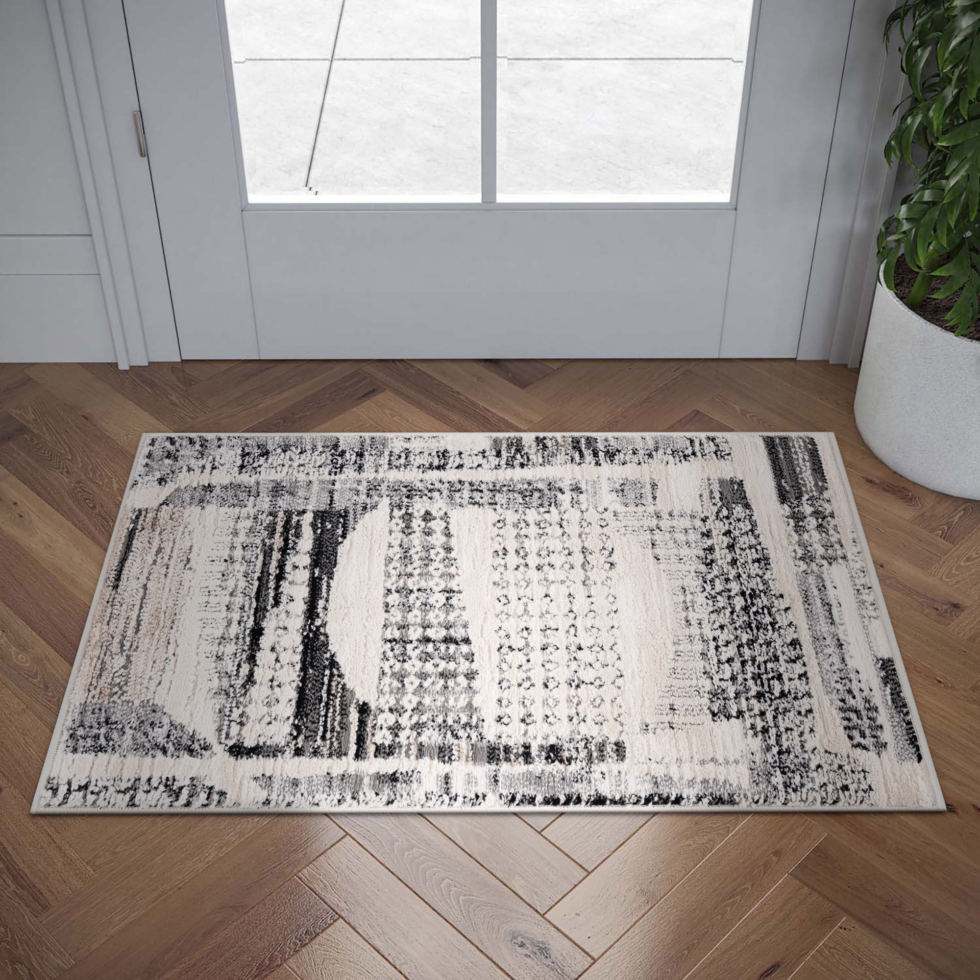 Alpha Contemporary 2' x 3' Gray and Beige Polyester Indoor Area Rug