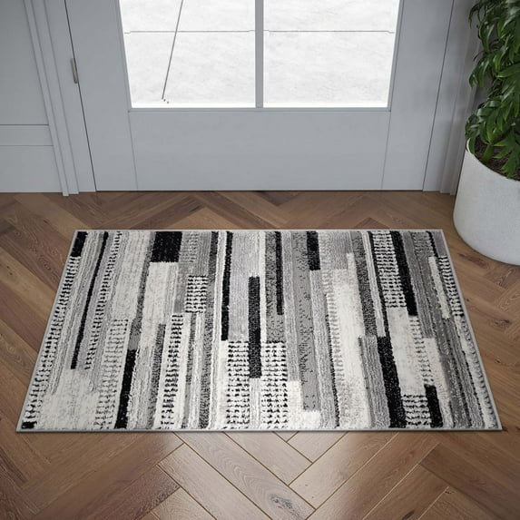 Alpha Contemporary 2' x 3' Gray and Black Polyester Indoor Area Rug