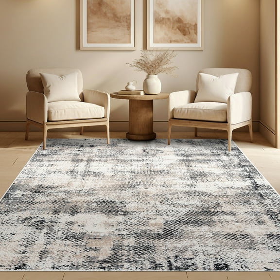 Alpha Contemporary 5' x 7' Beige and Gray Polyester Indoor Area Rug