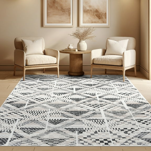 Alpha Contemporary 5' x 7' Black and Gray Polyester Indoor Area Rug