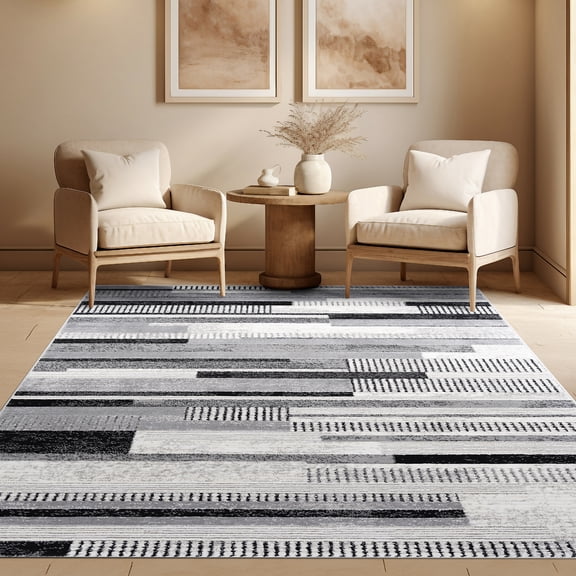 Alpha Contemporary 5' x 7' Gray and Black Polyester Indoor Area Rug