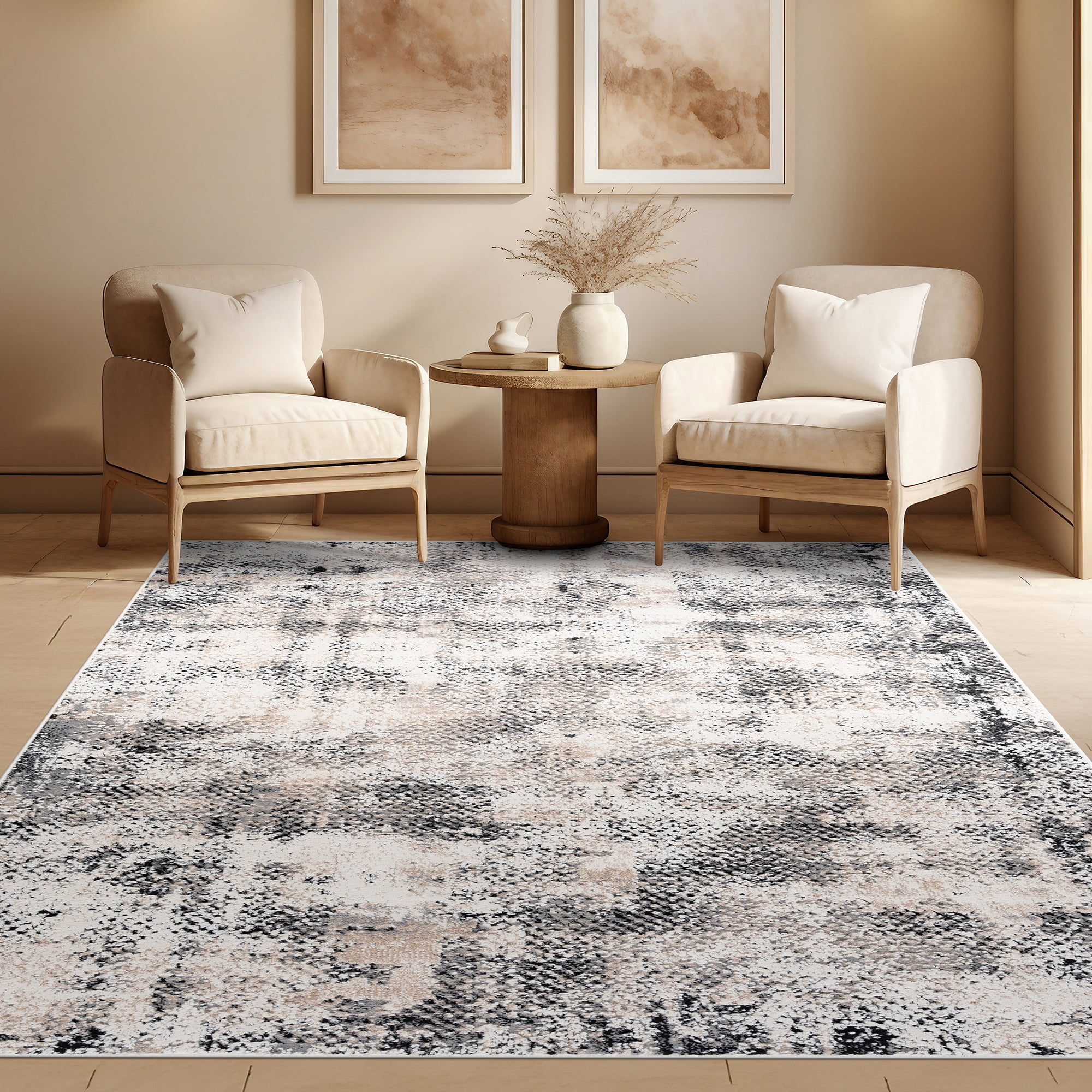Alpha Contemporary 8' x 10' Beige and Gray Polyester Indoor Area Rug