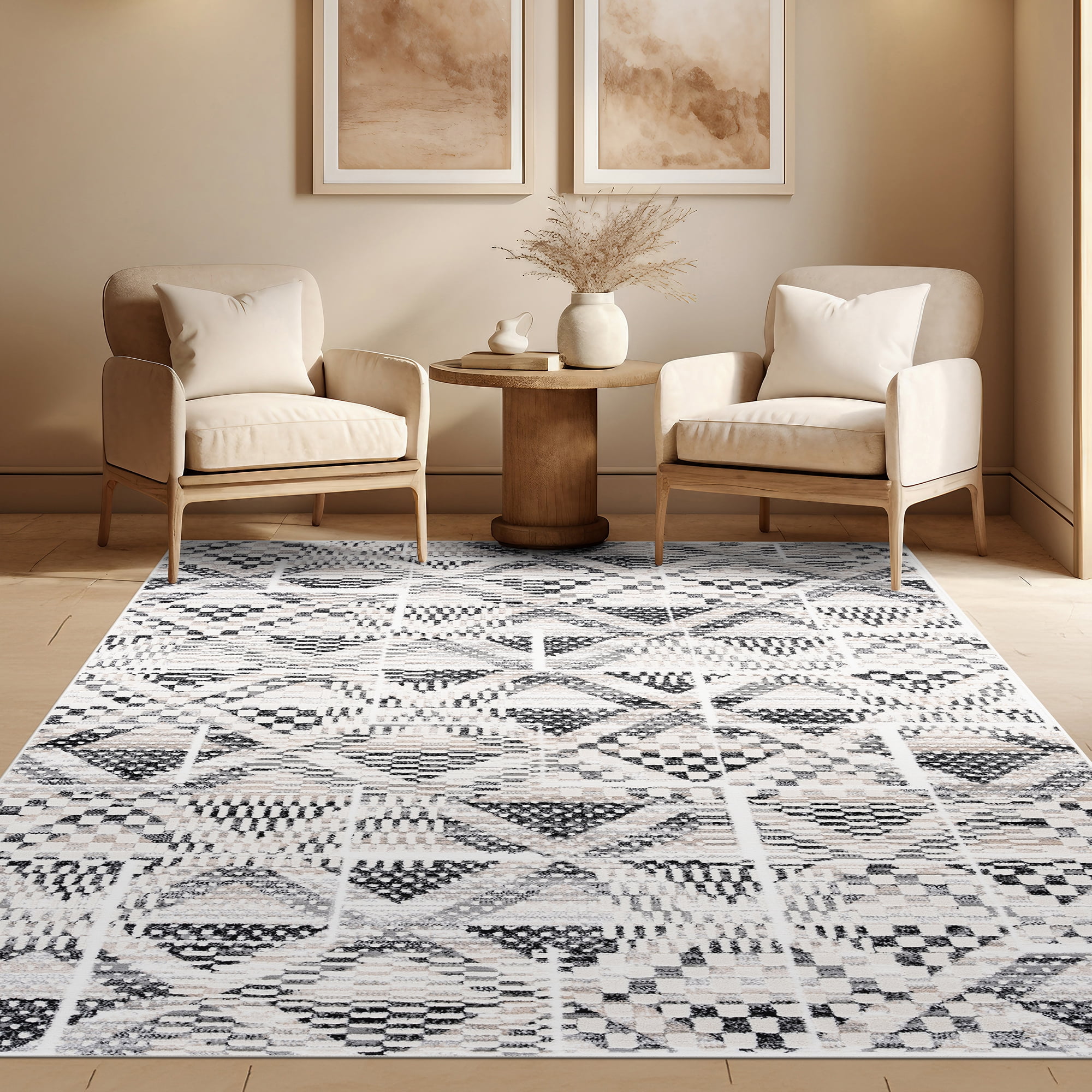 Alpha Contemporary 8' x 10' Black and Gray Polyester Indoor Area Rug