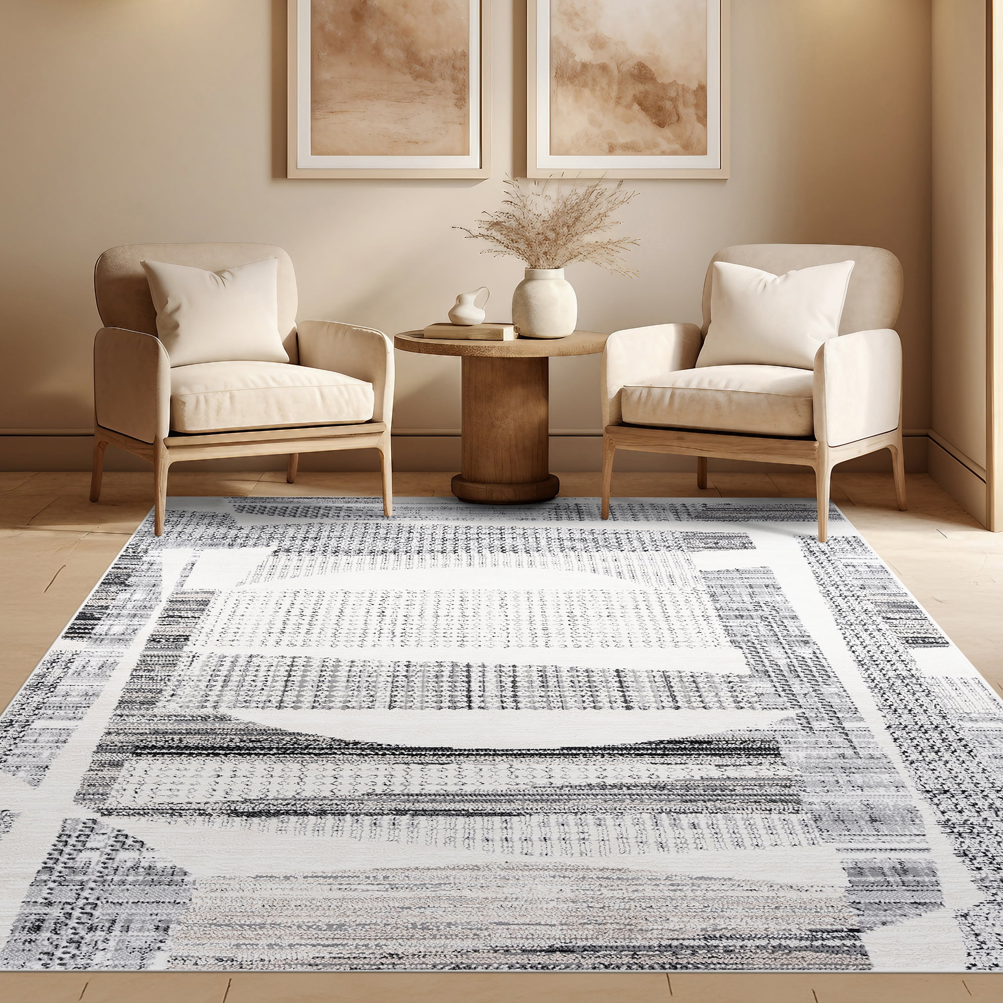 Alpha Contemporary 8' x 10' Gray and Beige Polyester Indoor Area Rug