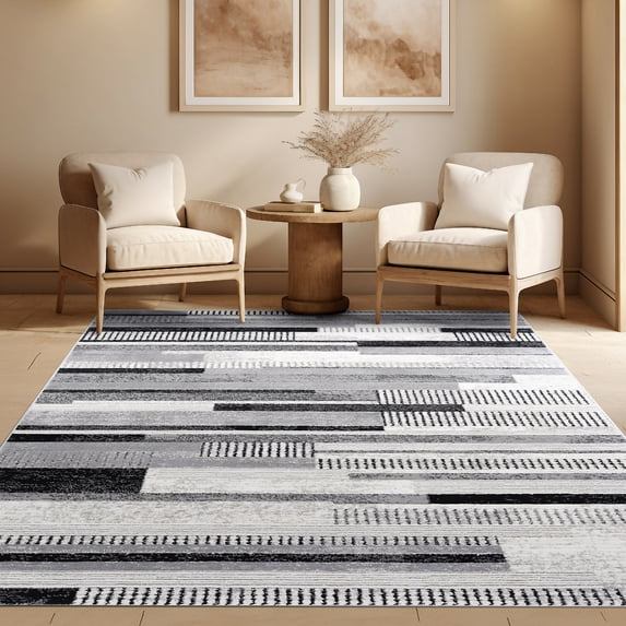 Alpha Contemporary 9' x 12' Gray and Black Polyester Indoor Area Rug