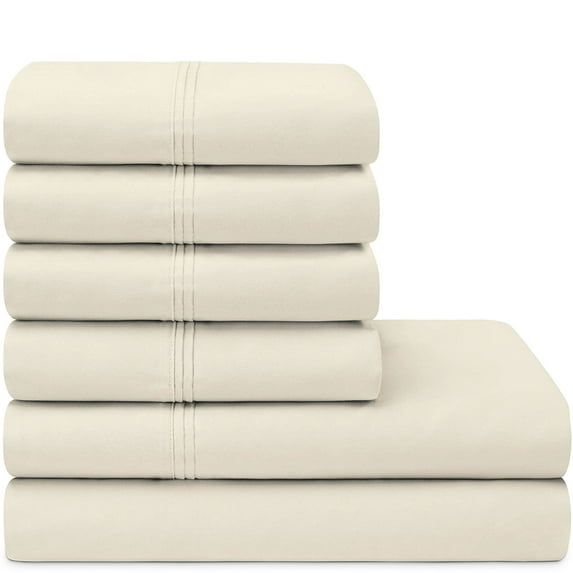 Alpha Cotton Luxury Sateen 1500 Thread Count Bed Sheet Set, Queen, Cream Mist, 6-Pieces