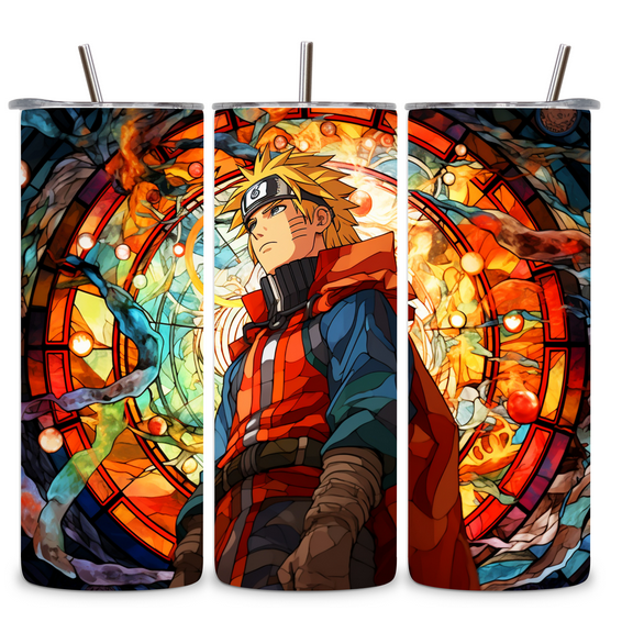 Alpha Custom Printing 20oz Tumbler with Straw Naruto Stained Glass Design Stainless Steel Double Wall Insulated Cup for Hot & Cold Beverages