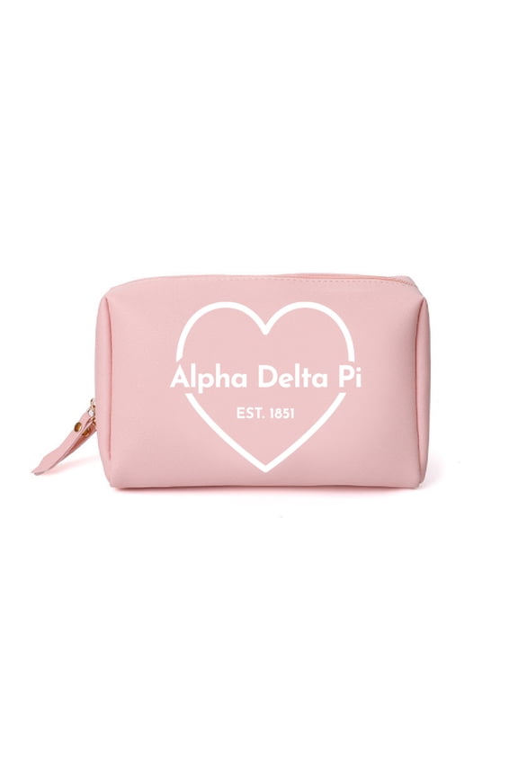 Alpha Delta Pi Makeup Bag Pink With White Heart PU Leather