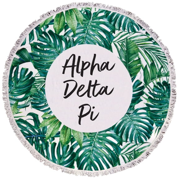 Alpha Delta Pi Palm Design Round Beach Towel with Fringes - 60", Round Beach Blanket, Soft Microfiber, Lightweight and Durable, Water Absorption, Quick Dry