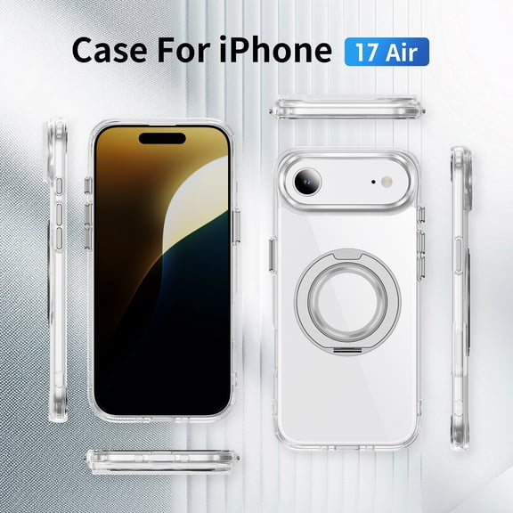 Alpha Digital Magnetic with Ring Stand Case for iPhone17 Air, 360° Rotatable Invisible Ring Stand, Fit for MagSafe, Shock Absorption Bumper, 360° Shockproof, Transparent Protective Back Cover