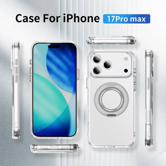 Alpha Digital Magnetic with Ring Stand Case for iPhone17 ProMax, 360° Rotatable Invisible Ring Stand, Fit for MagSafe, Shock Absorption Bumper, 360° Shockproof, Transparent Protective Back Cover
