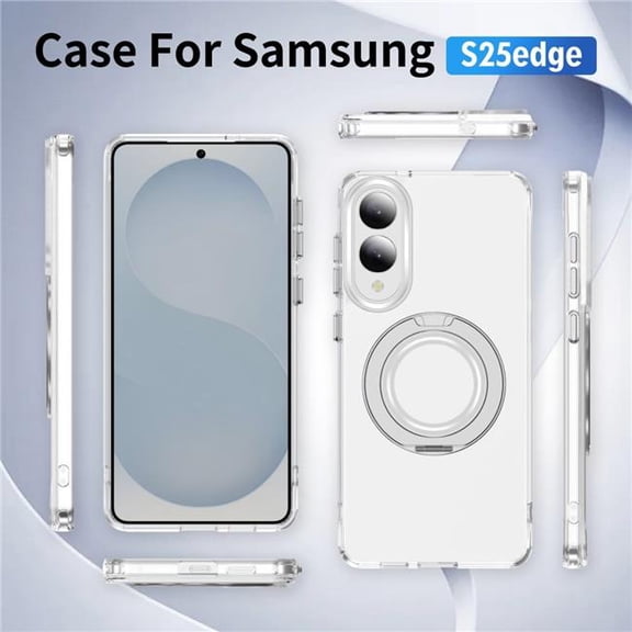 Alpha Digital S25E-CLEAR MagSafe Clear Case with 360 Deg Rotatable Ring Stand for Samsung Galaxy S25 Edge