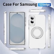 Alpha Digital S25E-CLEAR MagSafe Clear Case with 360 Deg Rotatable Ring Stand for Samsung Galaxy S25 Edge