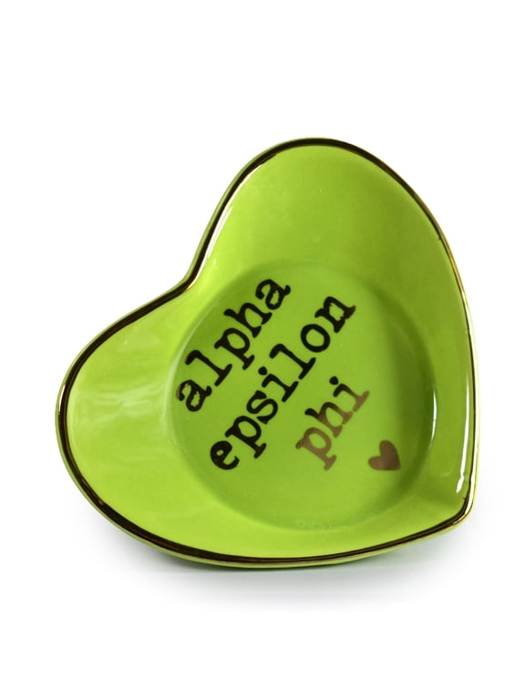 Alpha Epsilon Phi Jewelry Dish - Heart-Shaped High-gloss finish Ceramic tray with Gold Detailing, Multi-Function Ceramic Ring Dish for Home or Office, Ideal for Jewelry and Keys