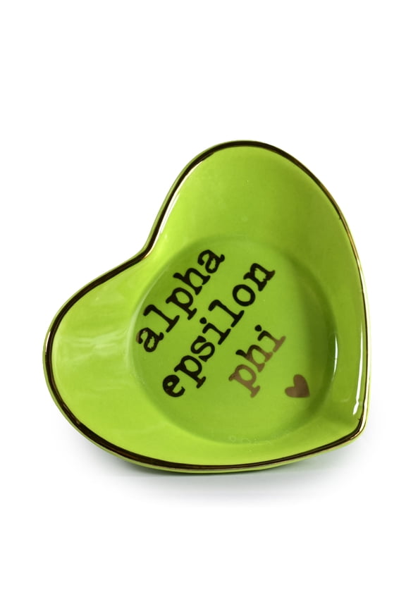 Alpha Epsilon Phi Jewelry Dish - Heart-Shaped High-gloss finish Ceramic tray with Gold Detailing, Multi-Function Ceramic Ring Dish for Home or Office, Ideal for Jewelry and Keys