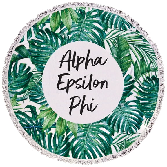 Alpha Epsilon Phi Palm Design Round Beach Towel with Fringes - 60", Round Beach Blanket, Soft Microfiber, Lightweight and Durable, Water Absorption, Quick Dry