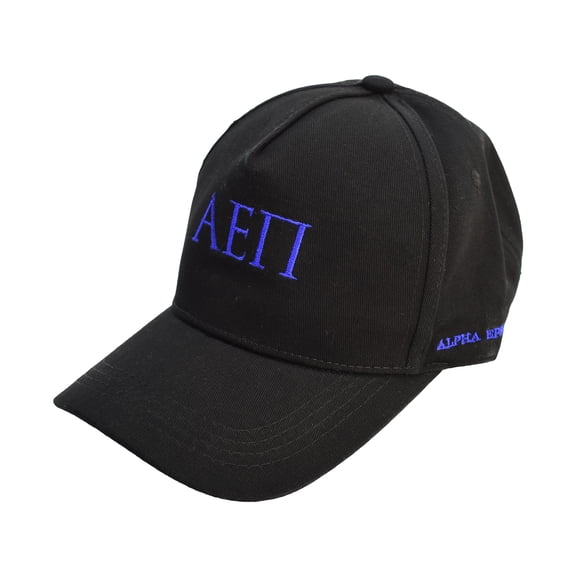 Alpha Epsilon Pi Fraternity Baseball Cap - Brushed Cotton 5-Panel Black Hat, Adjustable Size, Embroidered Greek Letters and Fraternity Name in Print