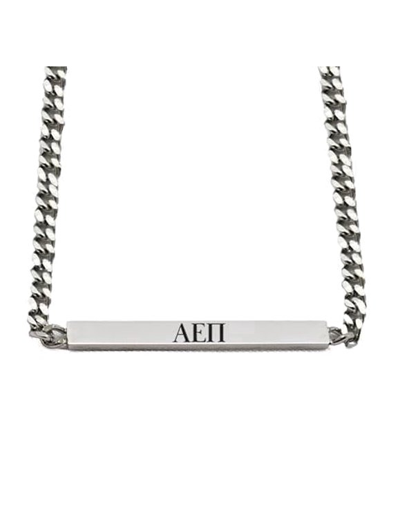 Alpha Epsilon Pi Fraternity Necklace - Greek Letters Stainless Steel Horizontal Bar Pendant, Alpha Epsilon Pi Gifts For Men