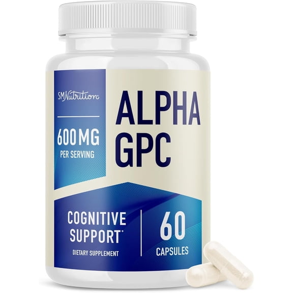 SM Nutrition Alpha GPC 600 mg for Brain, Memory, Mental Performance & Focus Support | Highly Purified Alpha-GPC | 3rd-Party Tested | 60 Ct