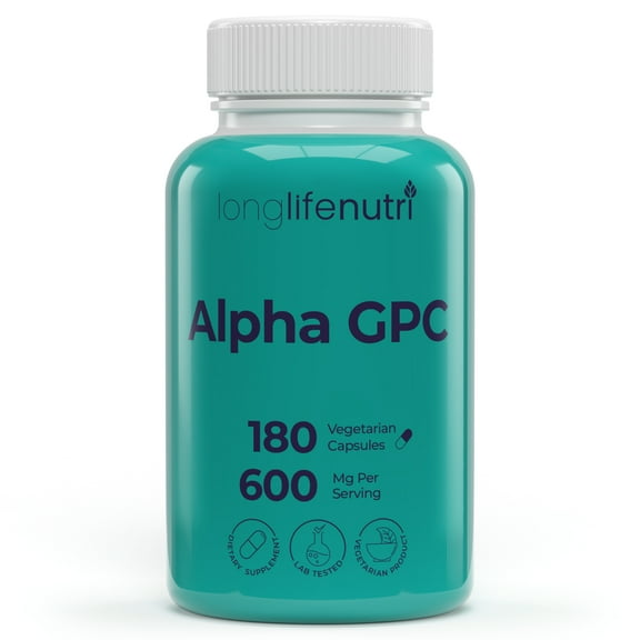 LongLifeNutri Alpha GPC Choline 300 mg - 120 Vegetarian Capsules, Supplement for Focus & Productivity
