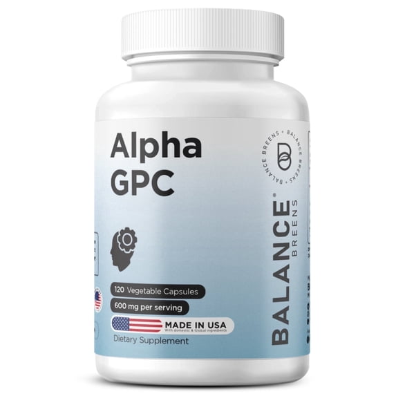 Alpha GPC Choline Supplement 600mg – 120 Vegetable Capsules - Advanced Memory Formula, Nootropics Brain Support Supplement - Non-GMO and Gluten Free Pills by Balance Breens