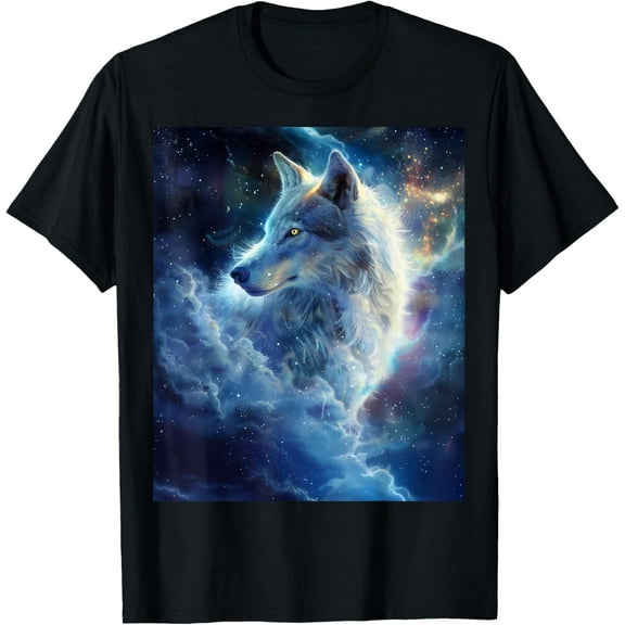 Alpha Galaxy Wolf Dark Fantasy Space Graphic Wolf Lovers T-Shirt Tops Tee
