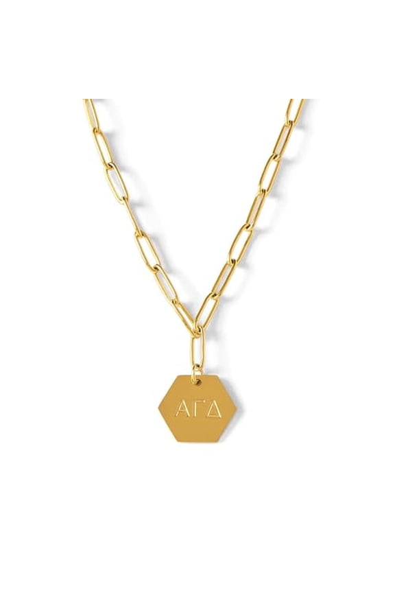 Alpha Gamma Delta Necklace, 18k Gold Plated Paperclip Style Chain with Sorority Letters Pendant