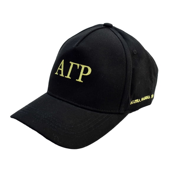Alpha Gamma Rho Fraternity Baseball Cap - Brushed Cotton 5-Panel Black Hat, Adjustable Size, Embroidered Greek Letters and Fraternity Name in Print