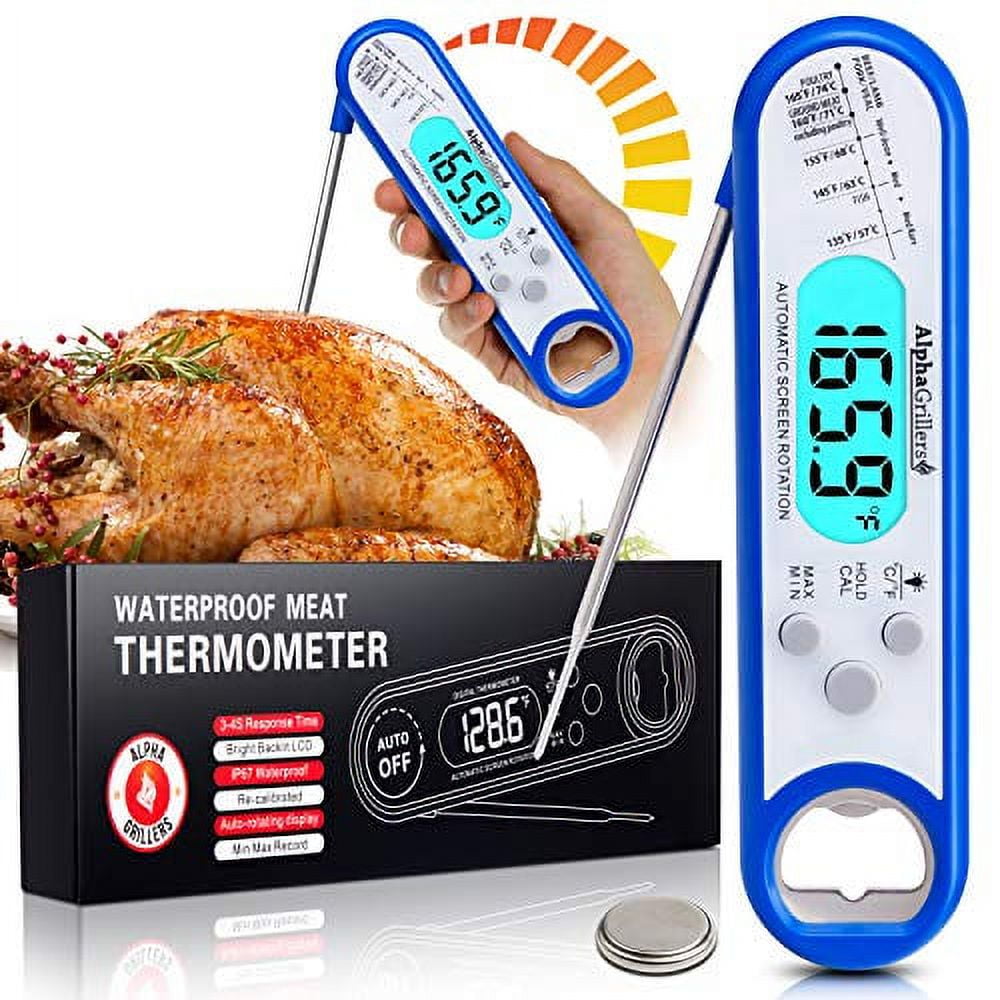 Alpha Grillers Instant Read Meat Thermometer for Grill and Cooking. Best  Waterproof Ultra Fast Thermometer with Backlight & Calibration. Digital  Food