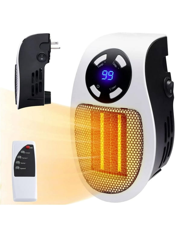 Alpha Heater, 2023 Upgrade 500W Smart Space Electric Fan Heater, Small Space Heater Plug in Wall with Remote, with Adjustable Thermostat Timer and Led Display, Fast Heating, Low Noise