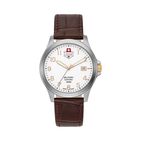 JDM Military Alpha I: White Dial, Brown Leather Strap