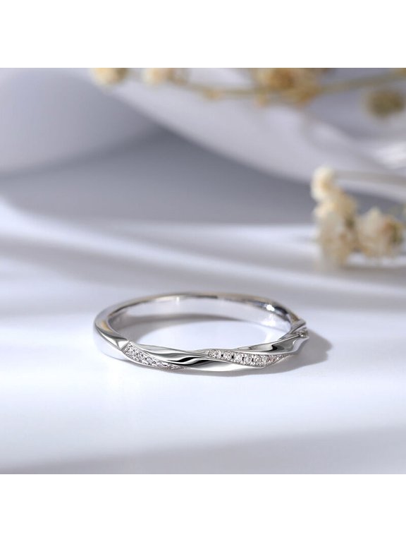Alpha Jewel 0.7 Ct Round Cut Lab-Created Simulated Diamond Ring for Women - 14K White Gold Plated - Dainty Engagement Wedding Ring - Twisted Shank