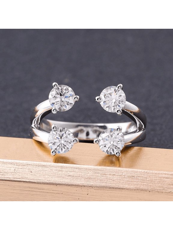 Alpha Jewel 1.5 Ct Round Cut Modern Cuff Lab-Created Simulated Diamond Split Shank Wedding Ring 14K White Gold Plated for Women