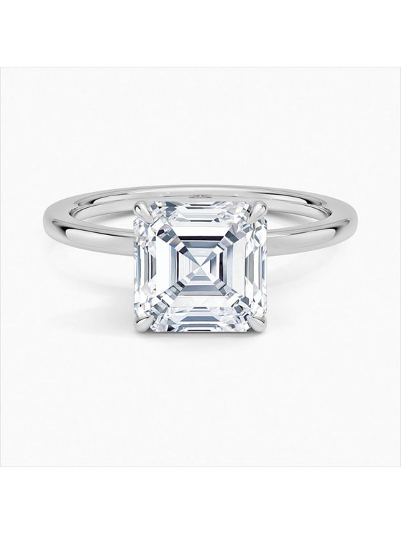 Alpha Jewel 1.8 Ct Asscher Cut Lab-Created Simulated Diamond Hidden Halo Engagement Wedding Ring 14K White Gold Plated Ring for Women