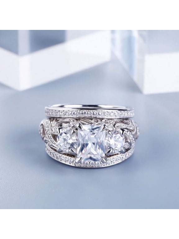 Alpha Jewel 1.8 Ct Radiant Cut Vintage Inspired Lab-Created Simulated Diamond Wedding Engagement Ring 14K White Gold Plated for Women